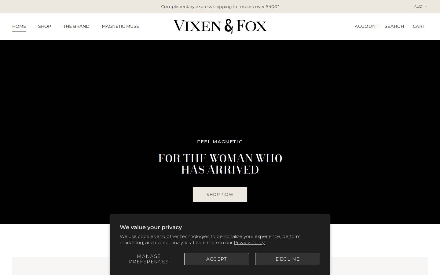 vixenandfox.com.au homepage screenshot
