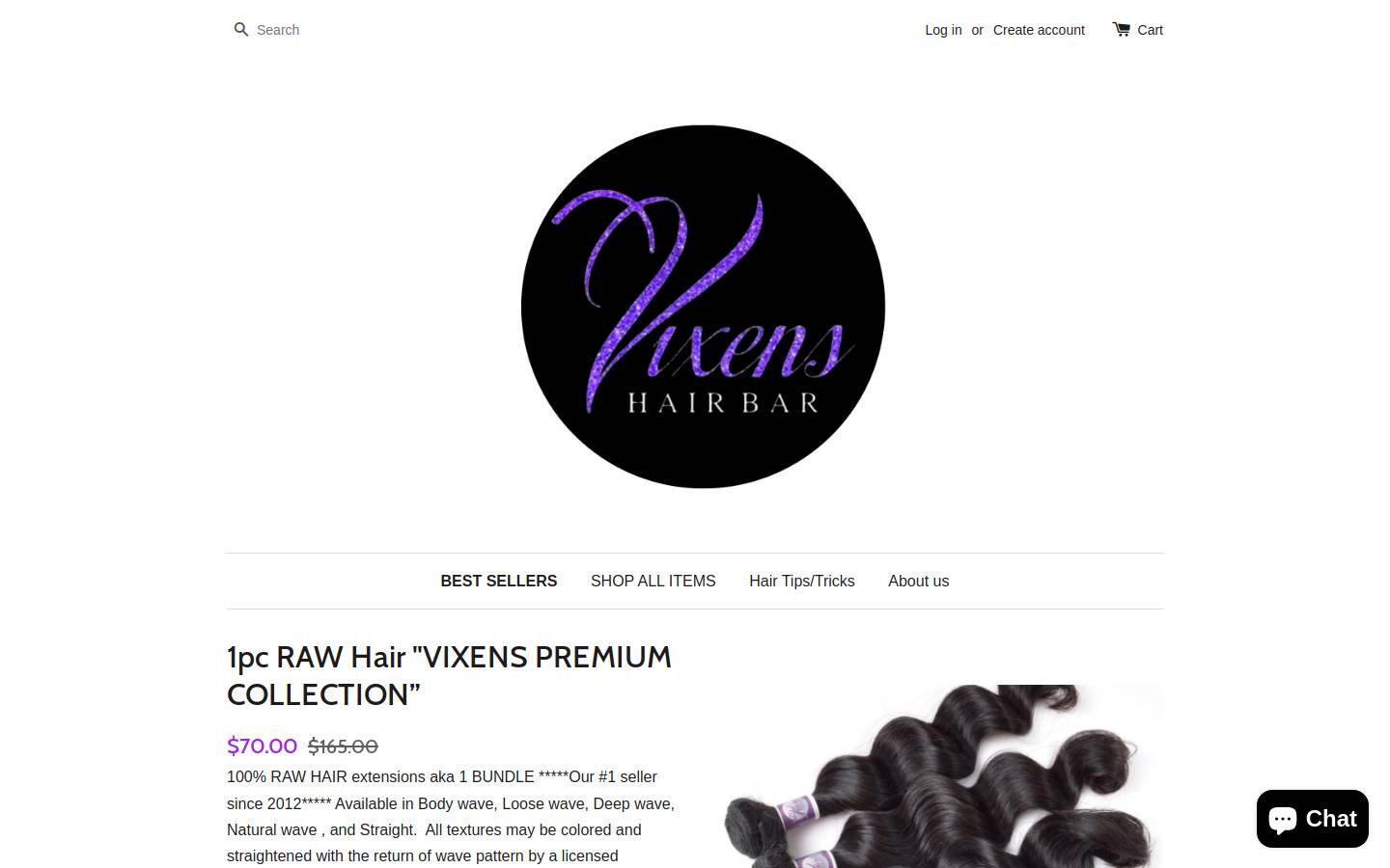 vixenshairbar.com homepage screenshot