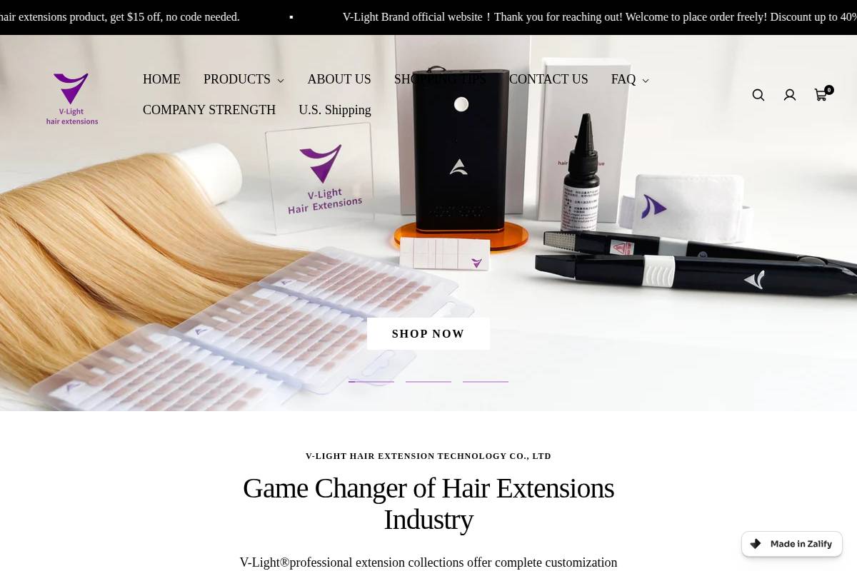 vlighthairextension.com homepage screenshot