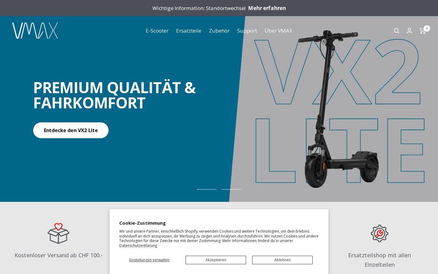 vmax-escooter.ch homepage screenshot