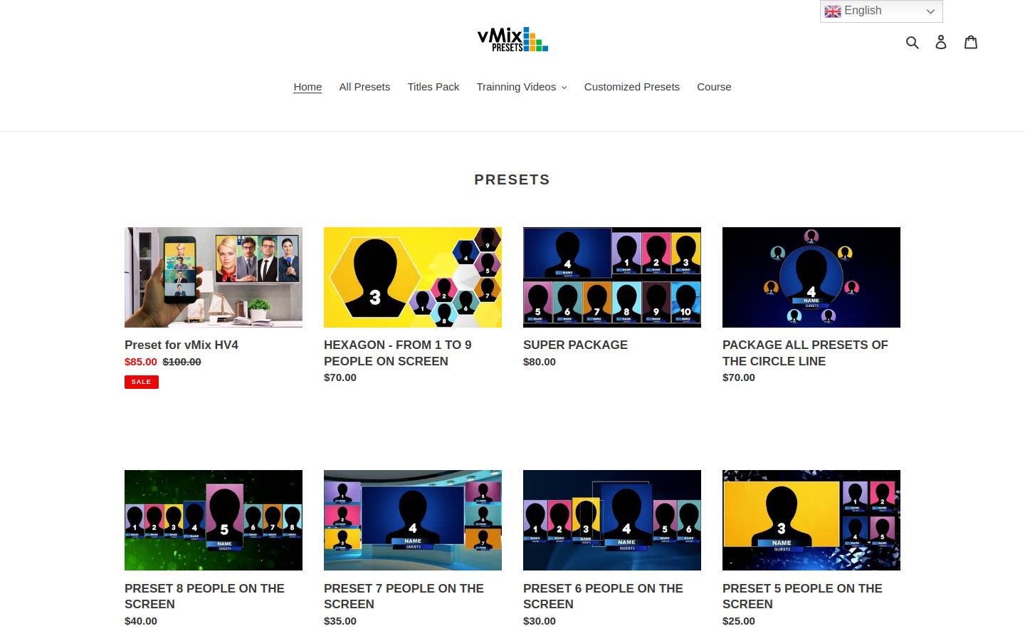 vmixpresets.com homepage screenshot
