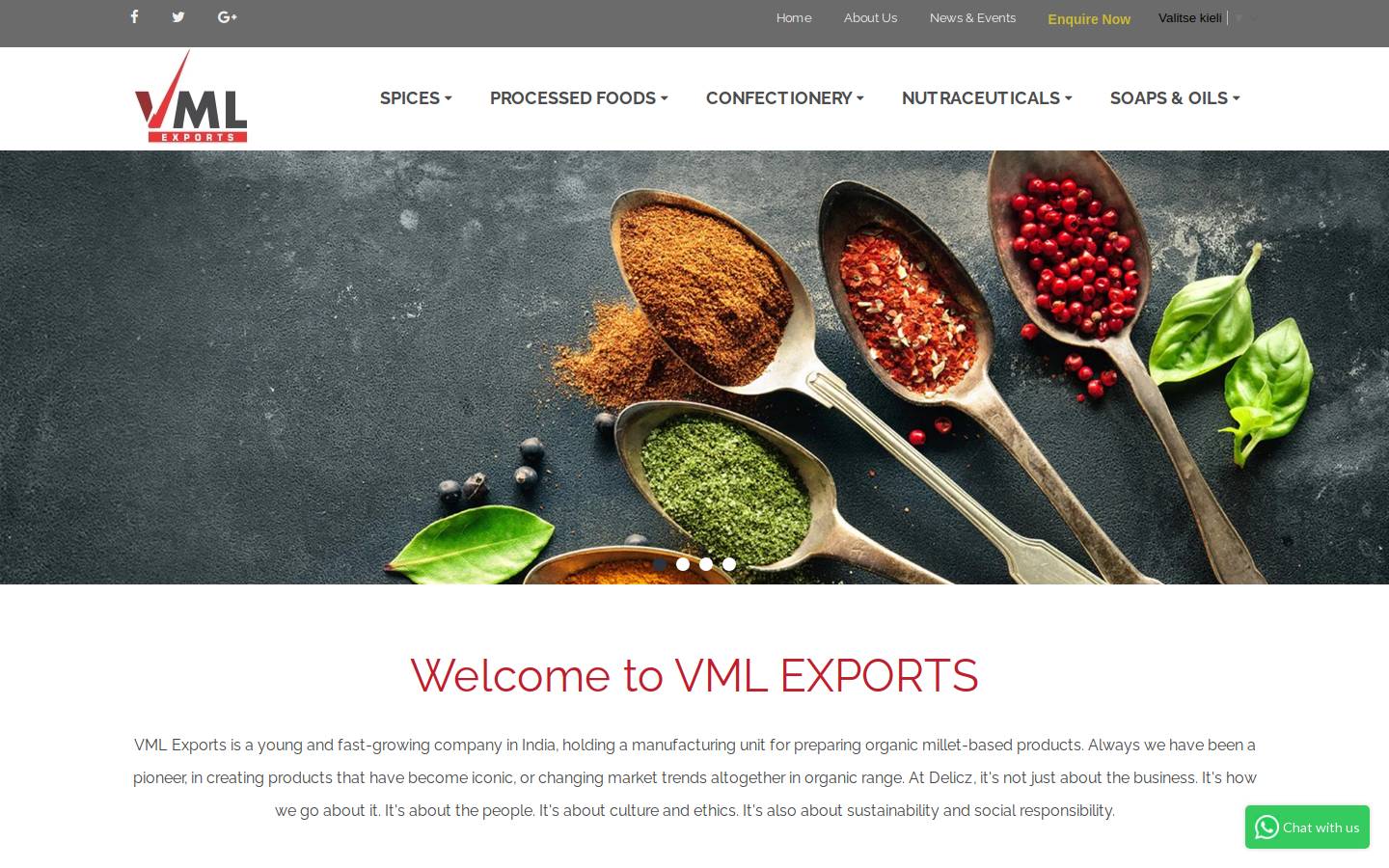 vmlexports.com homepage screenshot