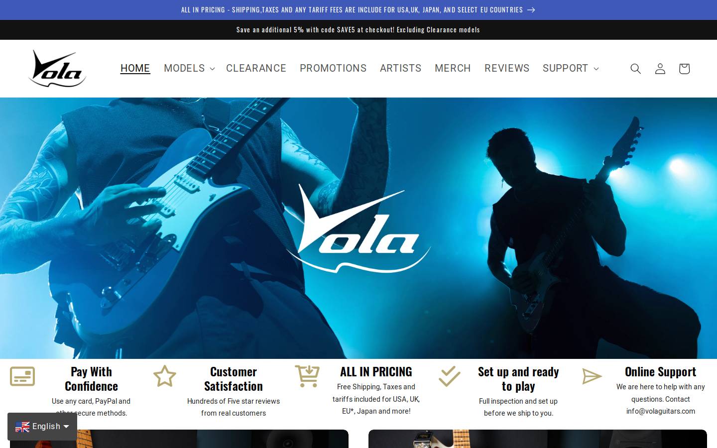 volaguitars.com homepage screenshot