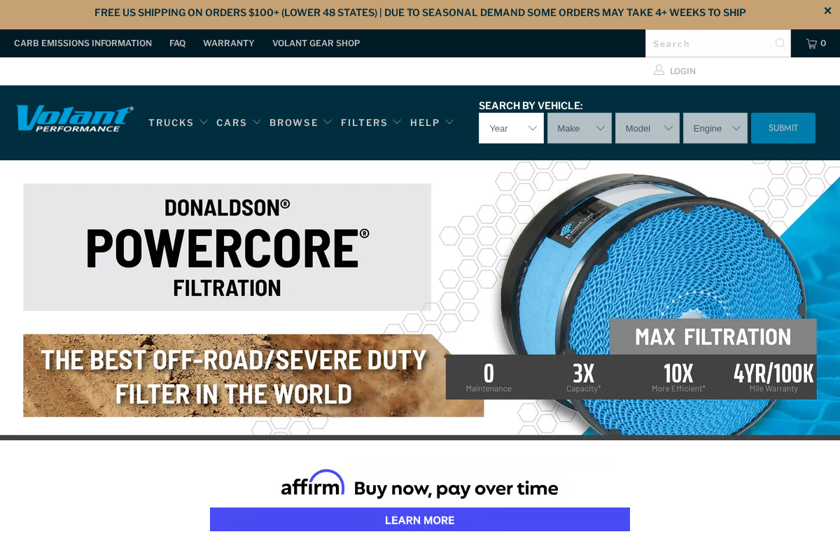 Volant Performance homepage screenshot