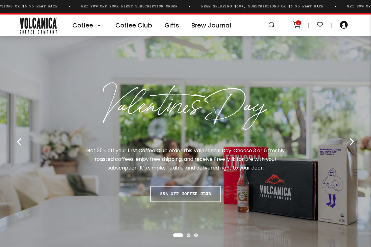 Volcanica Coffee Company homepage screenshot