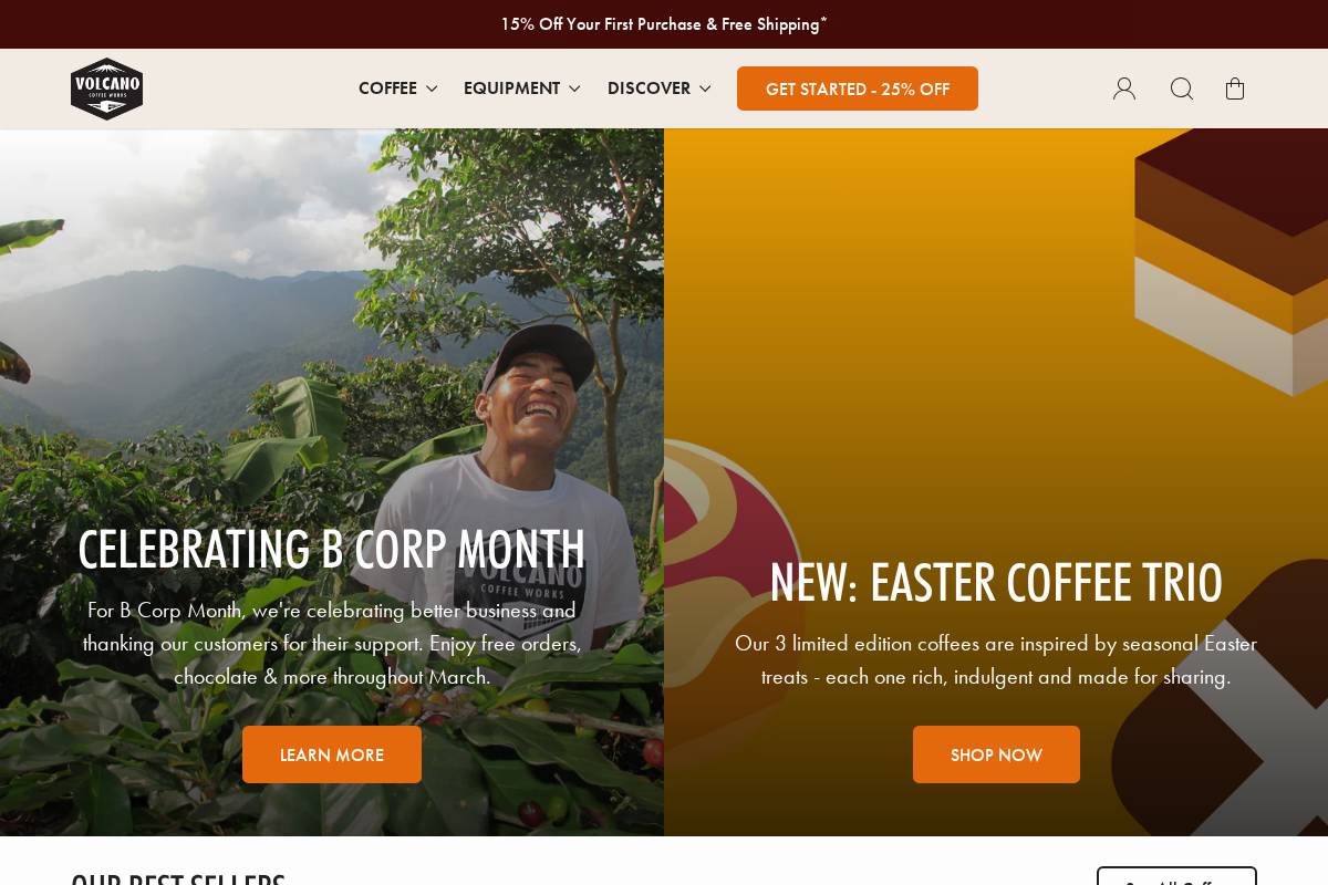 Volcano Coffee Works homepage screenshot