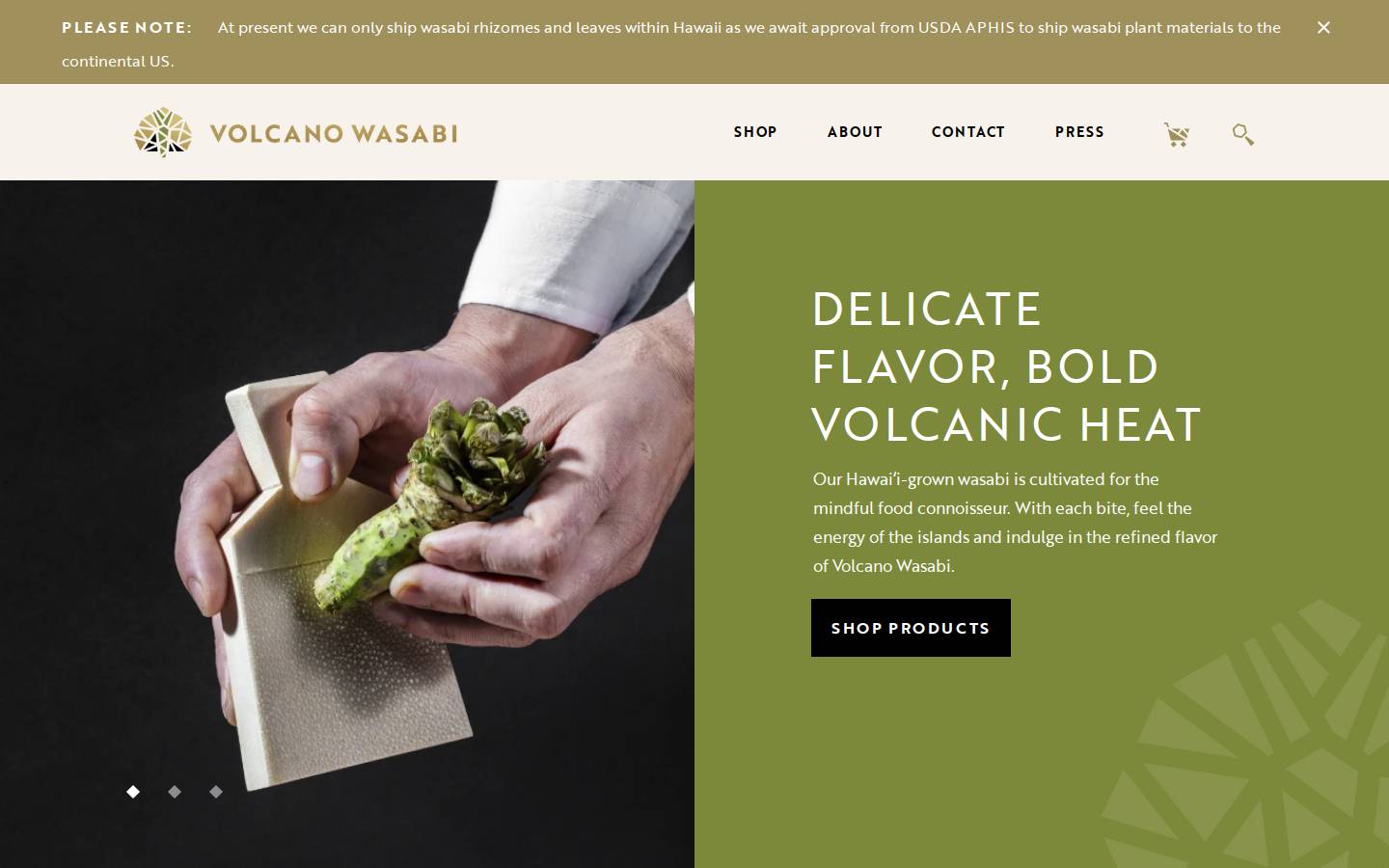 volcanowasabi.com homepage screenshot