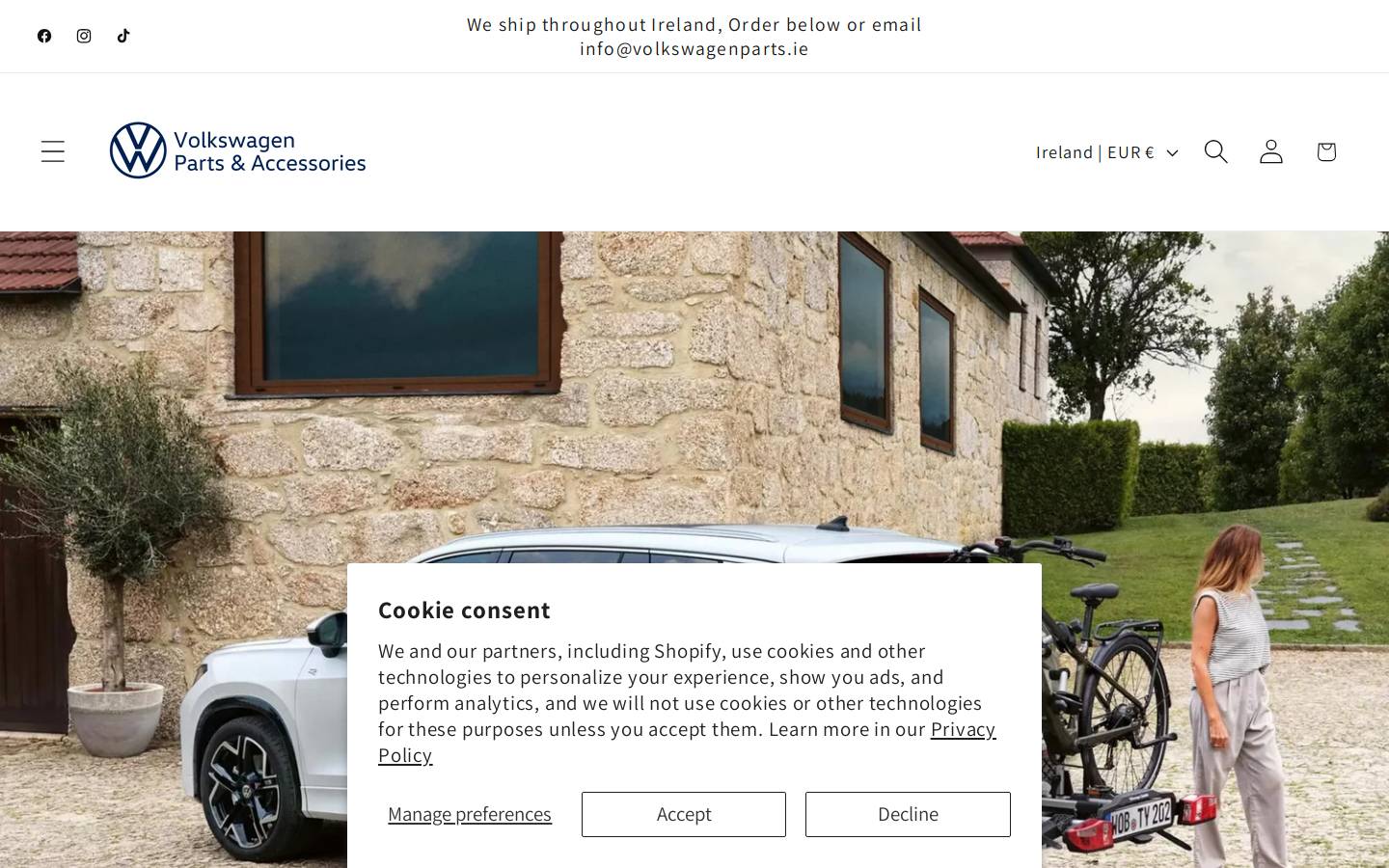 volkswagenparts.ie homepage screenshot