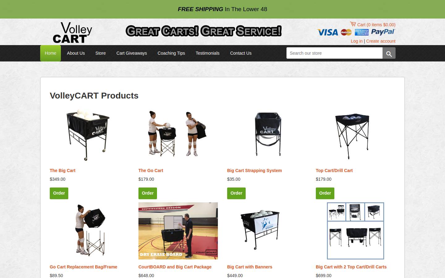volleycart.com homepage screenshot