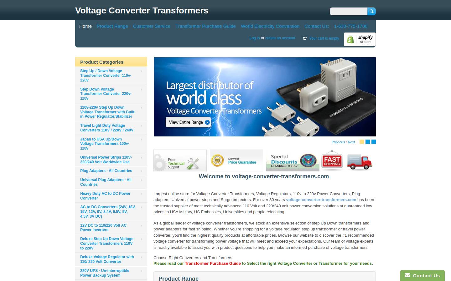 Voltage-Converter-Transformers.com homepage screenshot