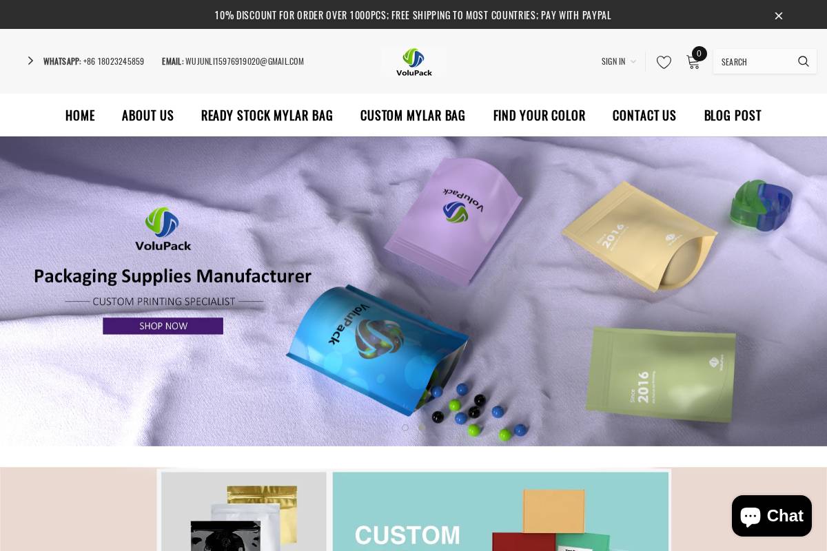 volupackaging.com homepage screenshot