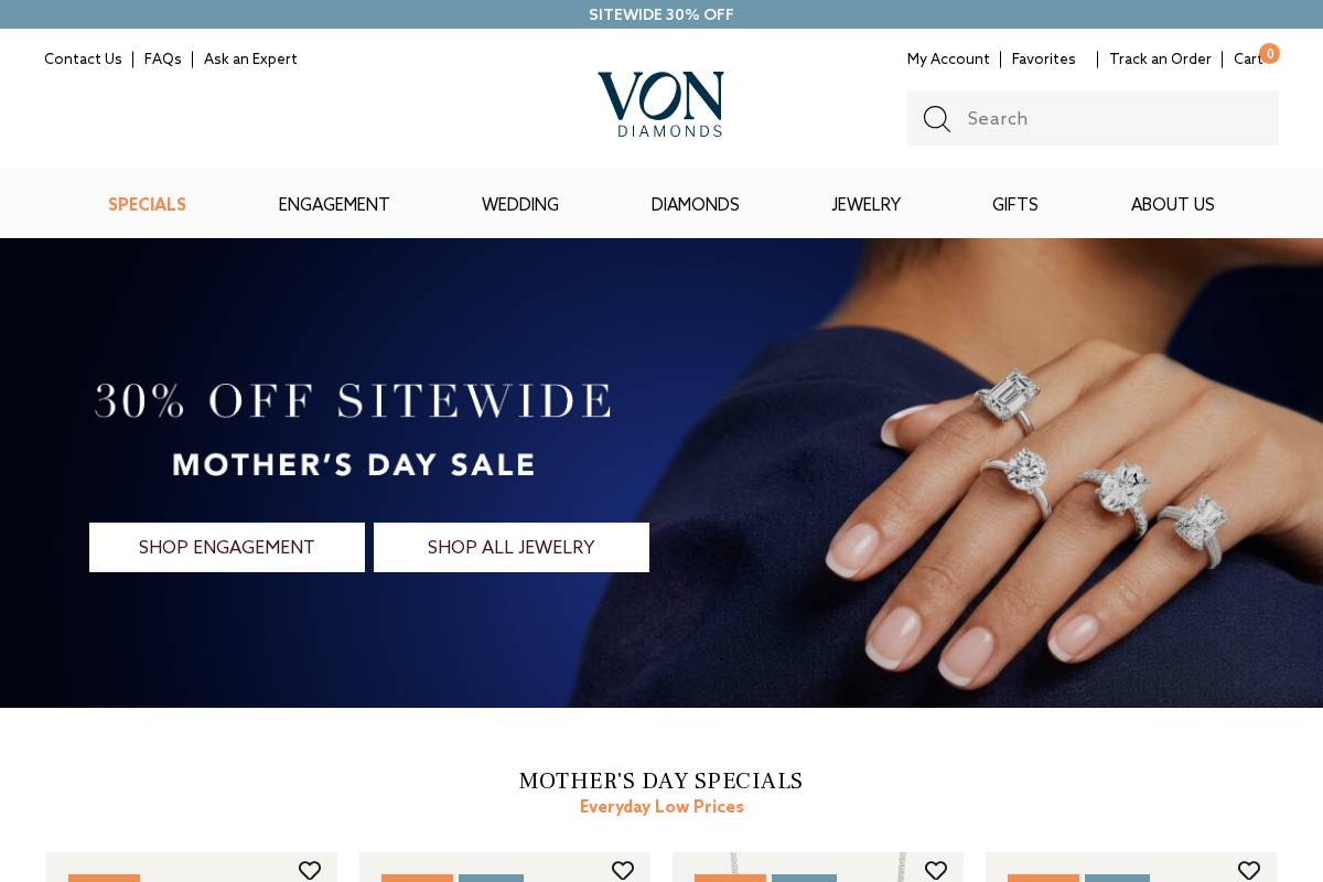 Vondiamonds homepage screenshot