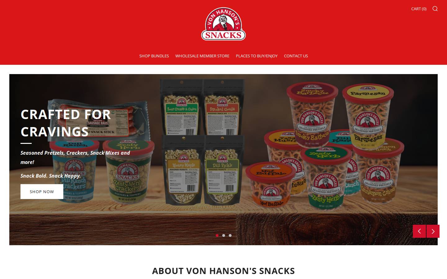 vonhansonssnacks.com homepage screenshot