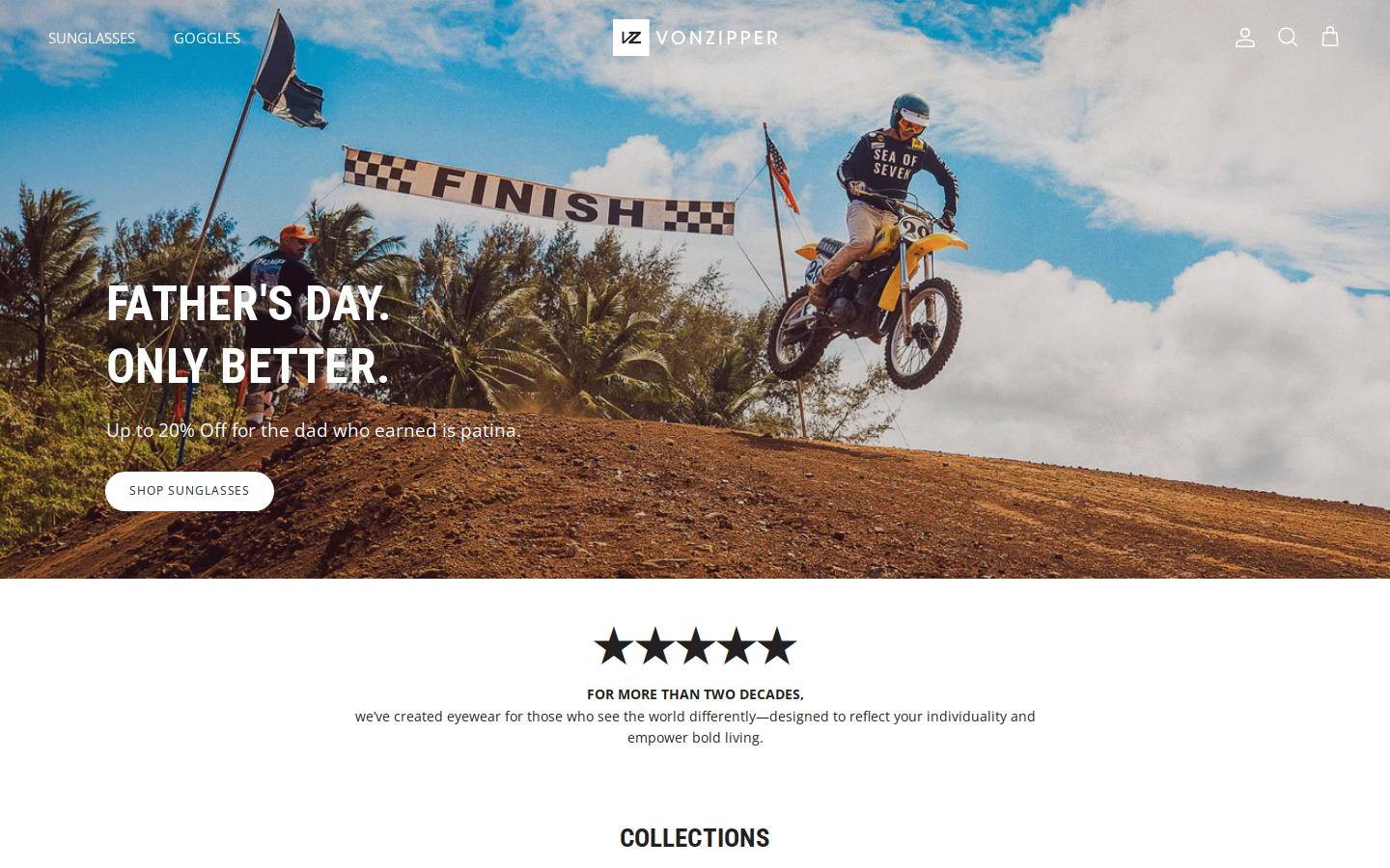 VonZipper homepage screenshot