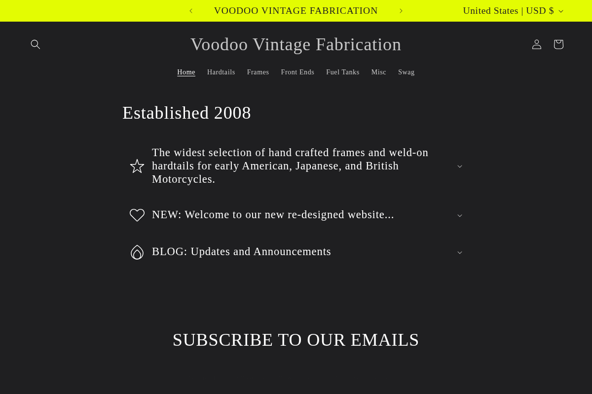 Voodoo Vintage Fabrication homepage screenshot