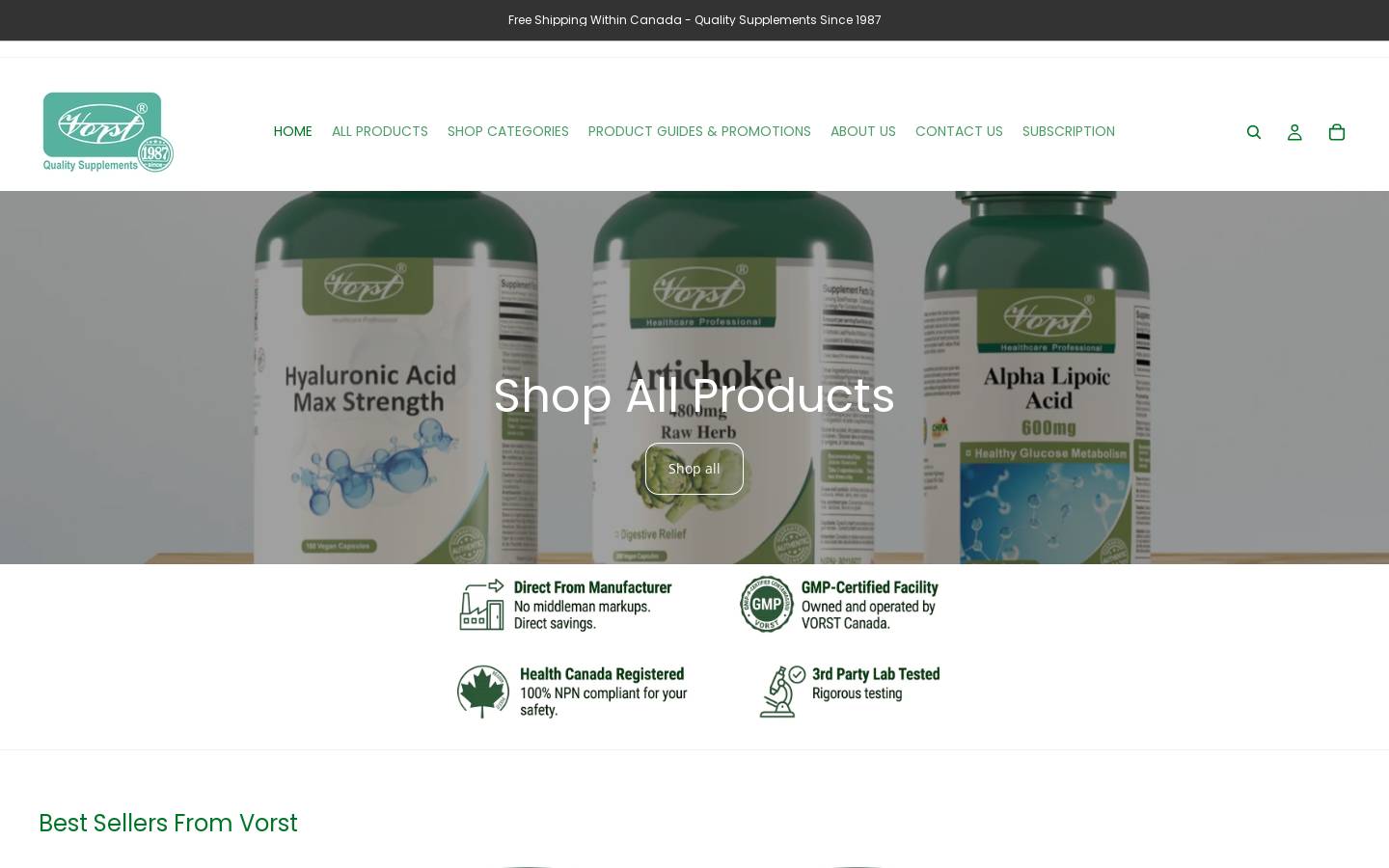 Vorst Supplements & Vitamins homepage screenshot