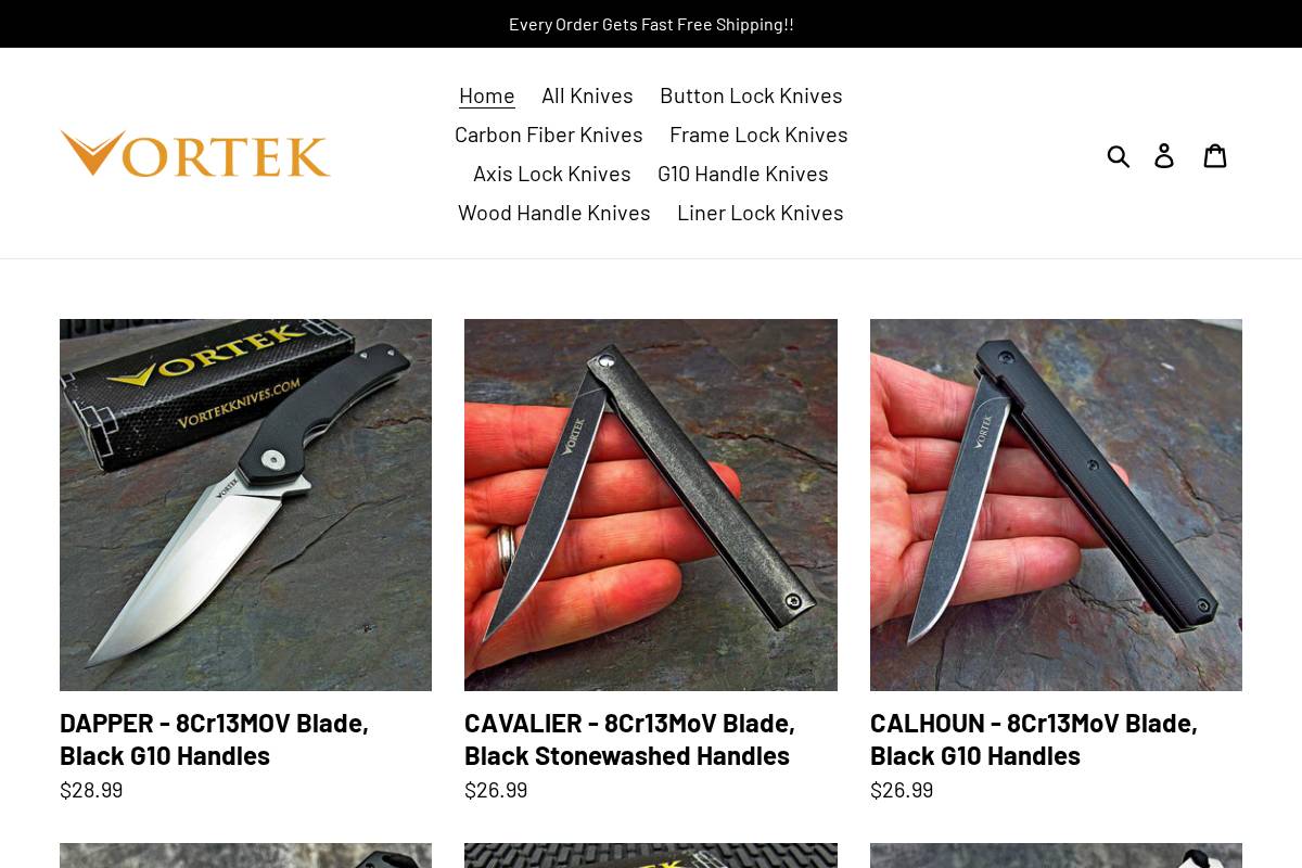 vortekknives.com homepage screenshot