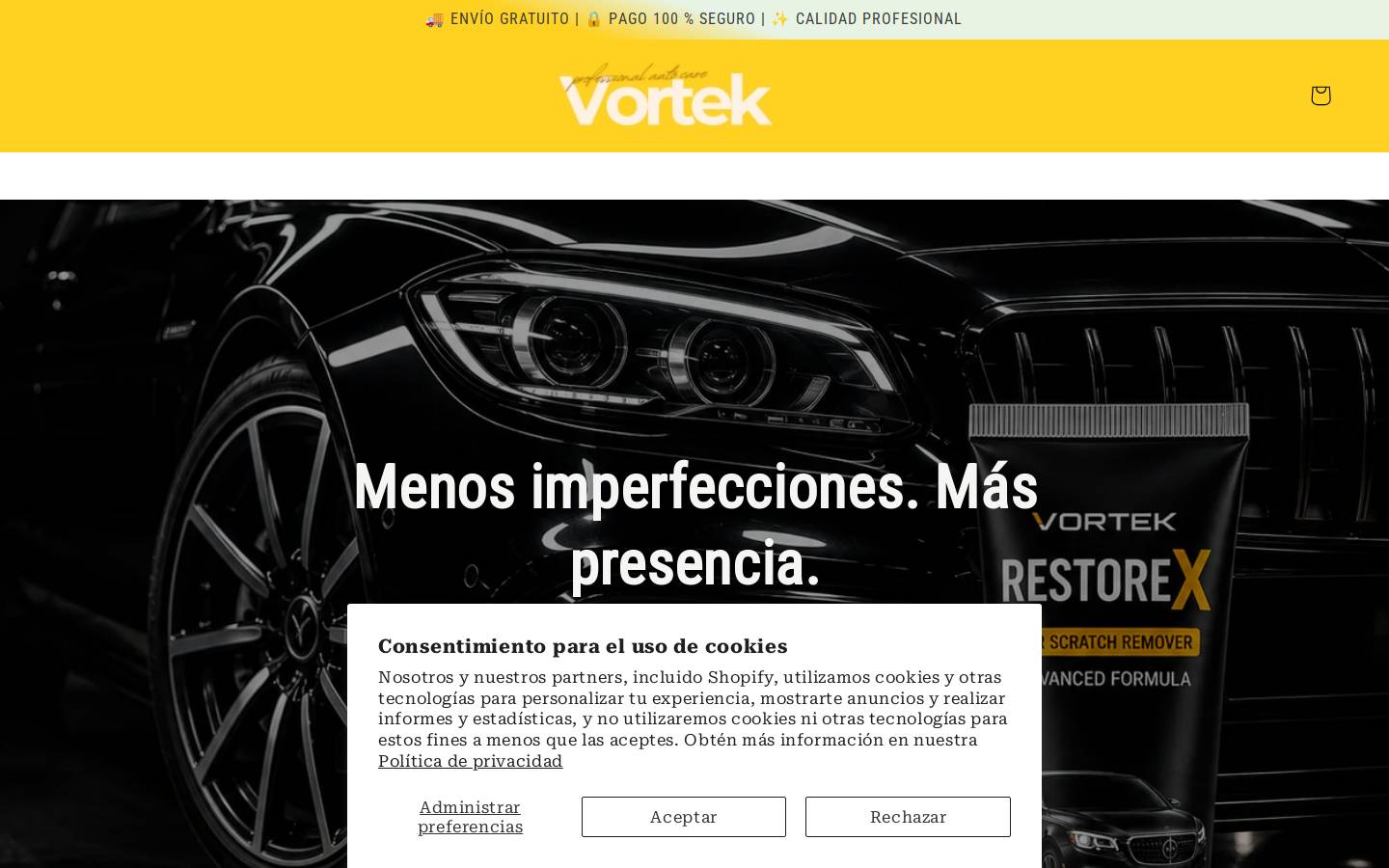 vortekrestorex.com homepage screenshot