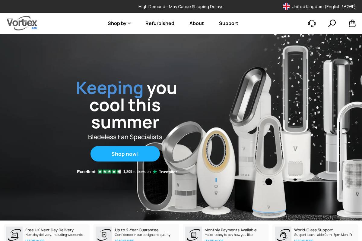 Vortexair homepage screenshot