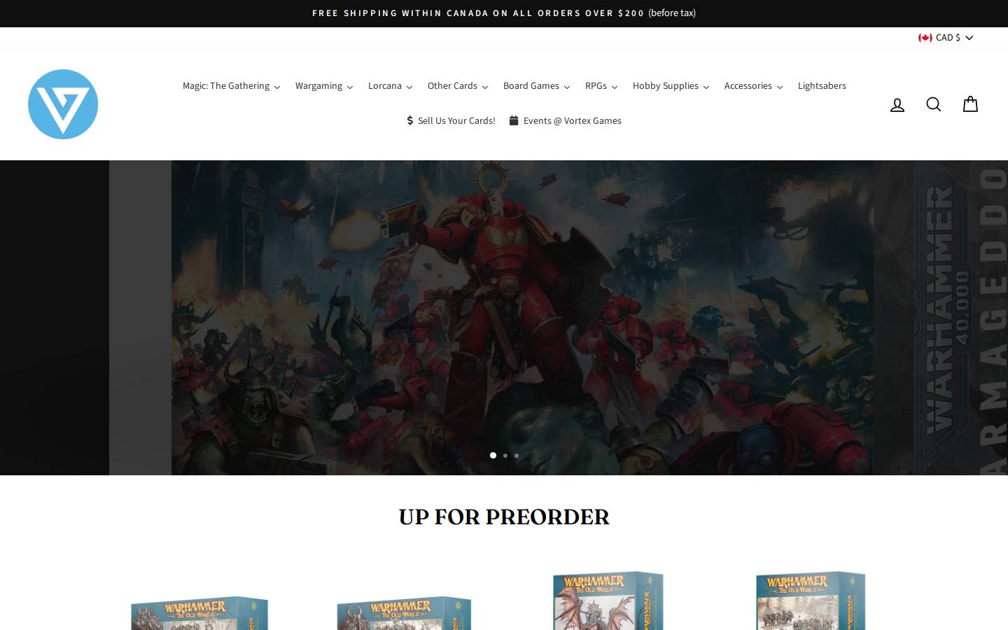 vortexgames.ca homepage screenshot