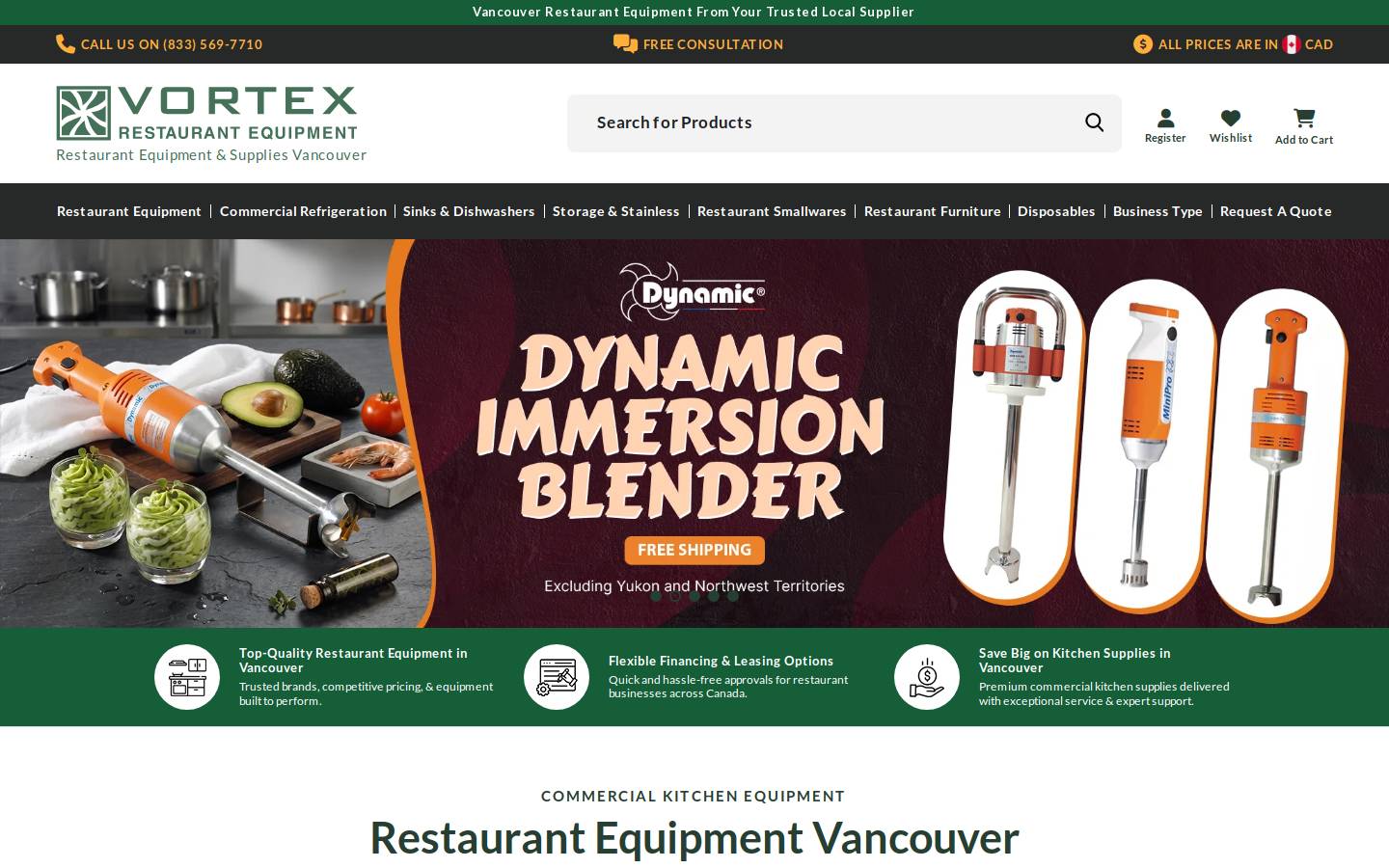 vortexrestaurantequipment.ca homepage screenshot