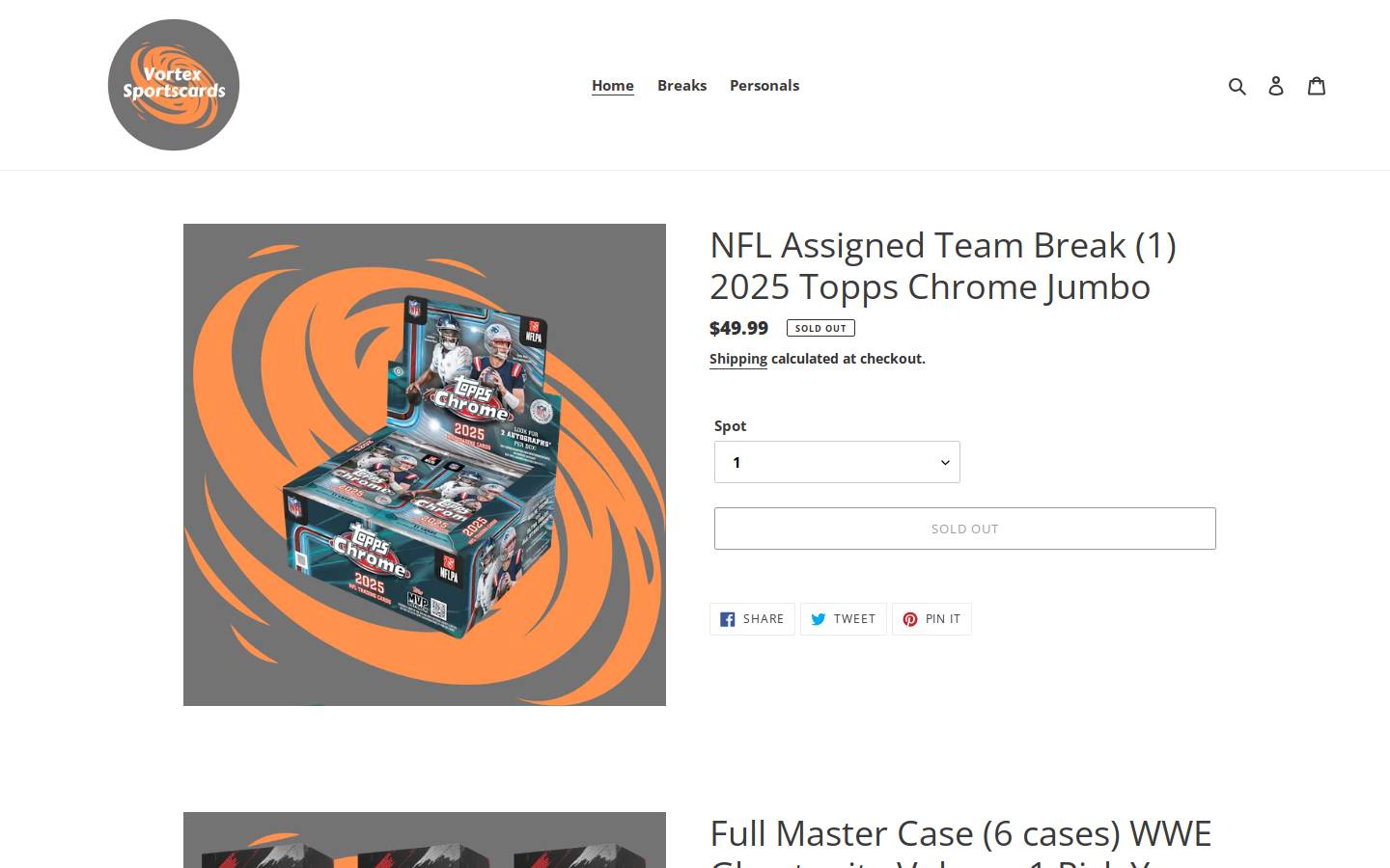 vortexsportscards.com homepage screenshot