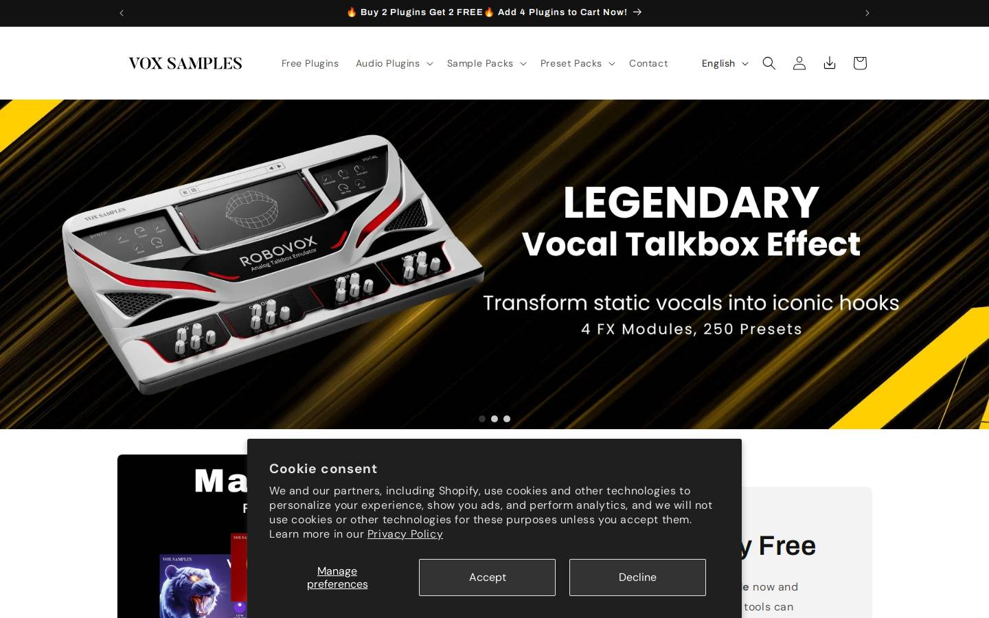 Vox Samples homepage screenshot