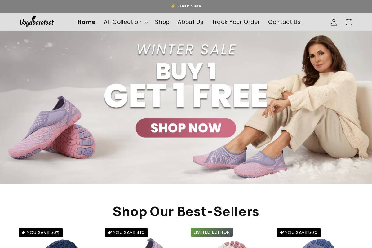 Voyabarefoot homepage screenshot