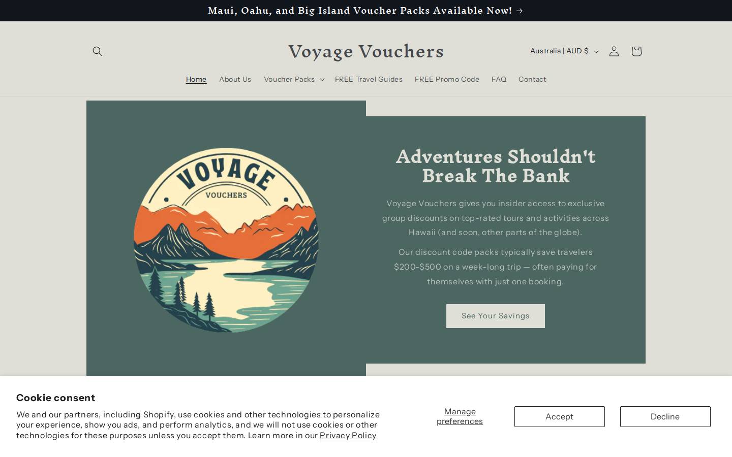 voyagevouchers.com homepage screenshot