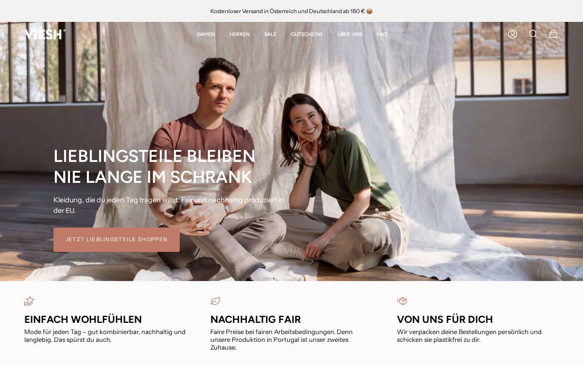 vresh-clothing.com homepage screenshot