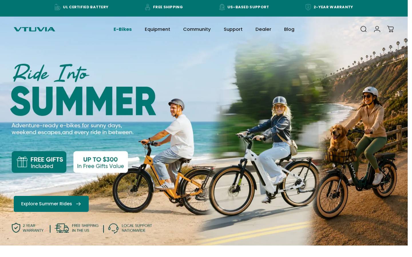 VTUVIA Electric Bike homepage screenshot