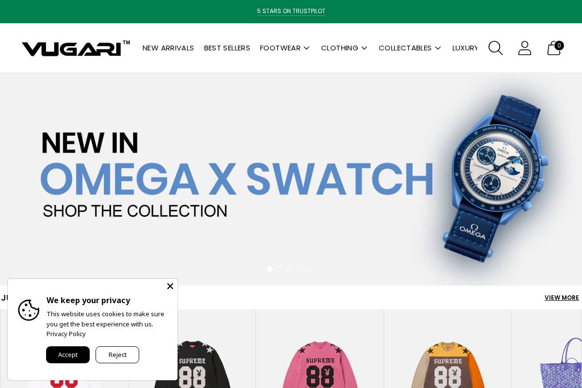 Vugari Store homepage screenshot