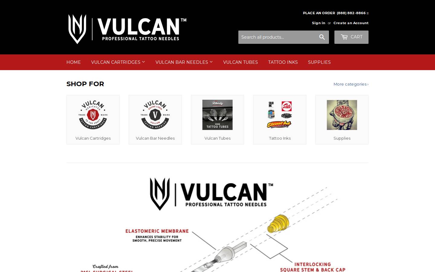 vulcanneedles.com homepage screenshot