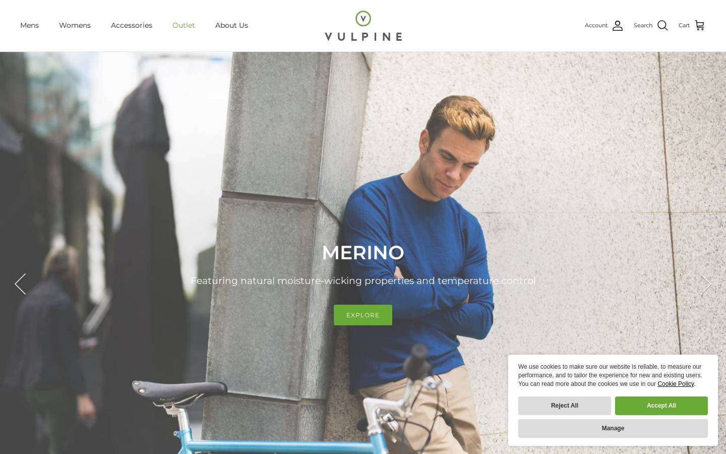 Vulpine Cycle Clothing homepage screenshot