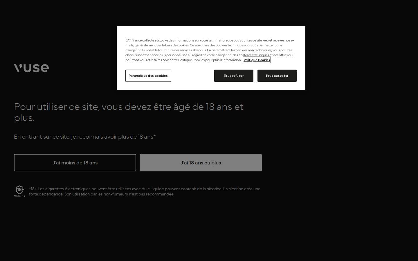 Vuse UK & Ireland homepage screenshot