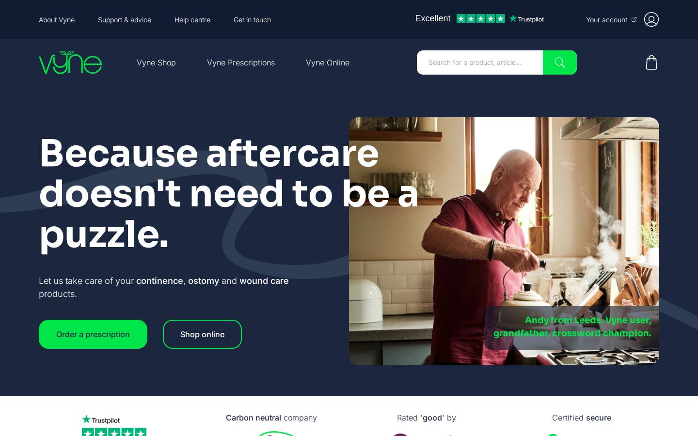 Vyne homepage screenshot
