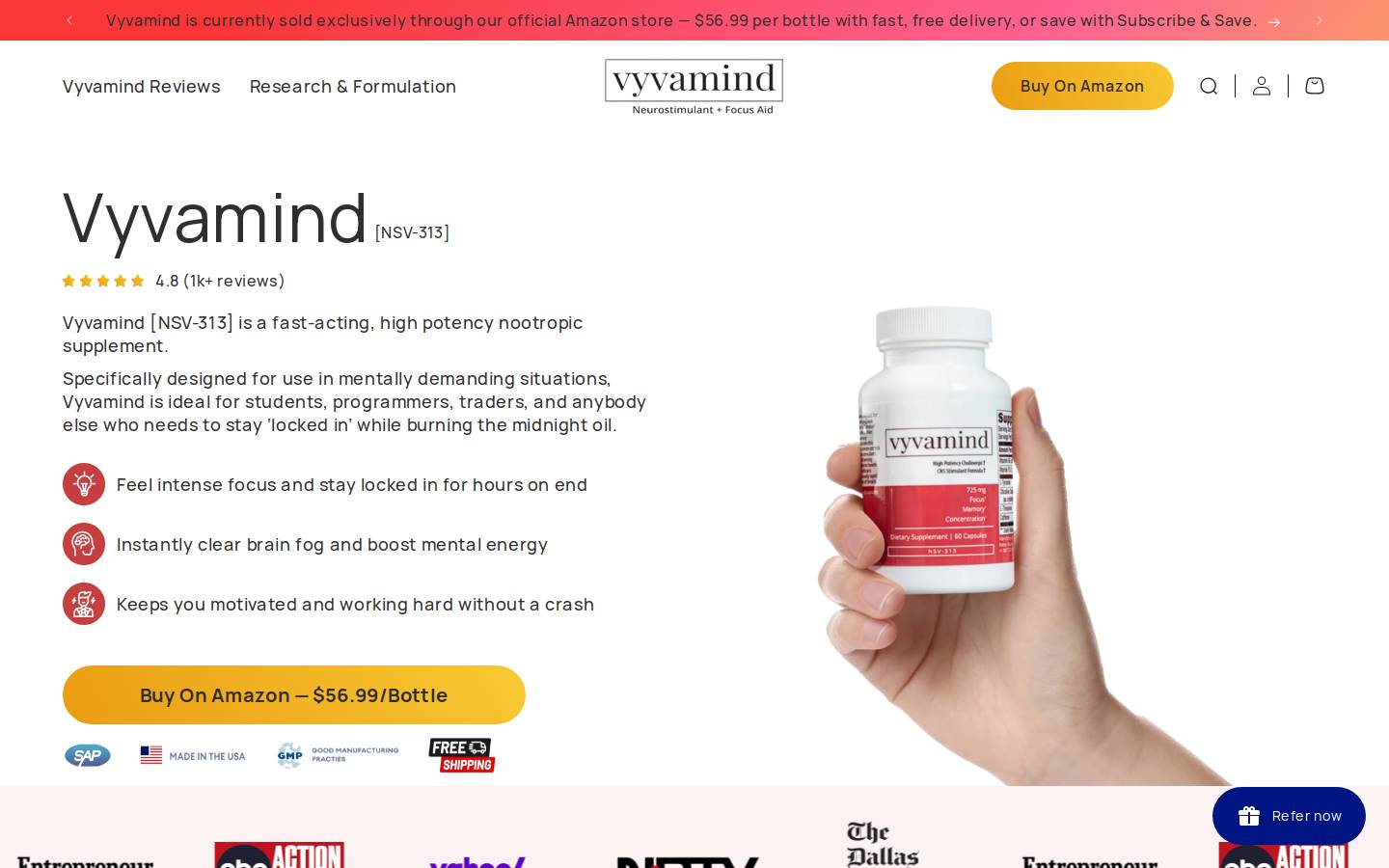 Vyvamind - Sap Nutrition homepage screenshot