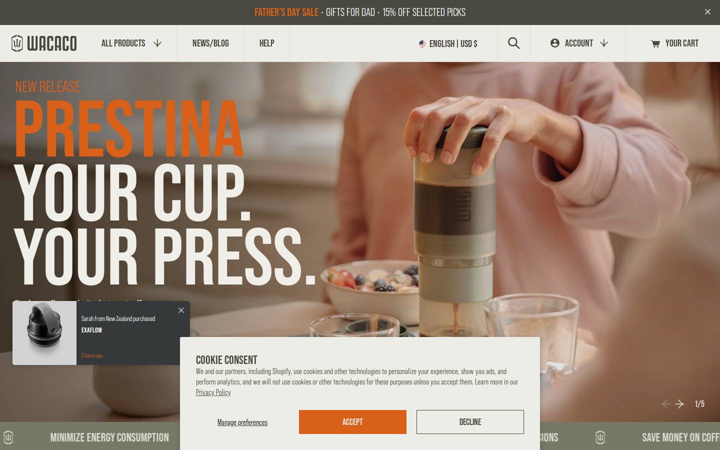 Wacaco-Minipresso homepage screenshot