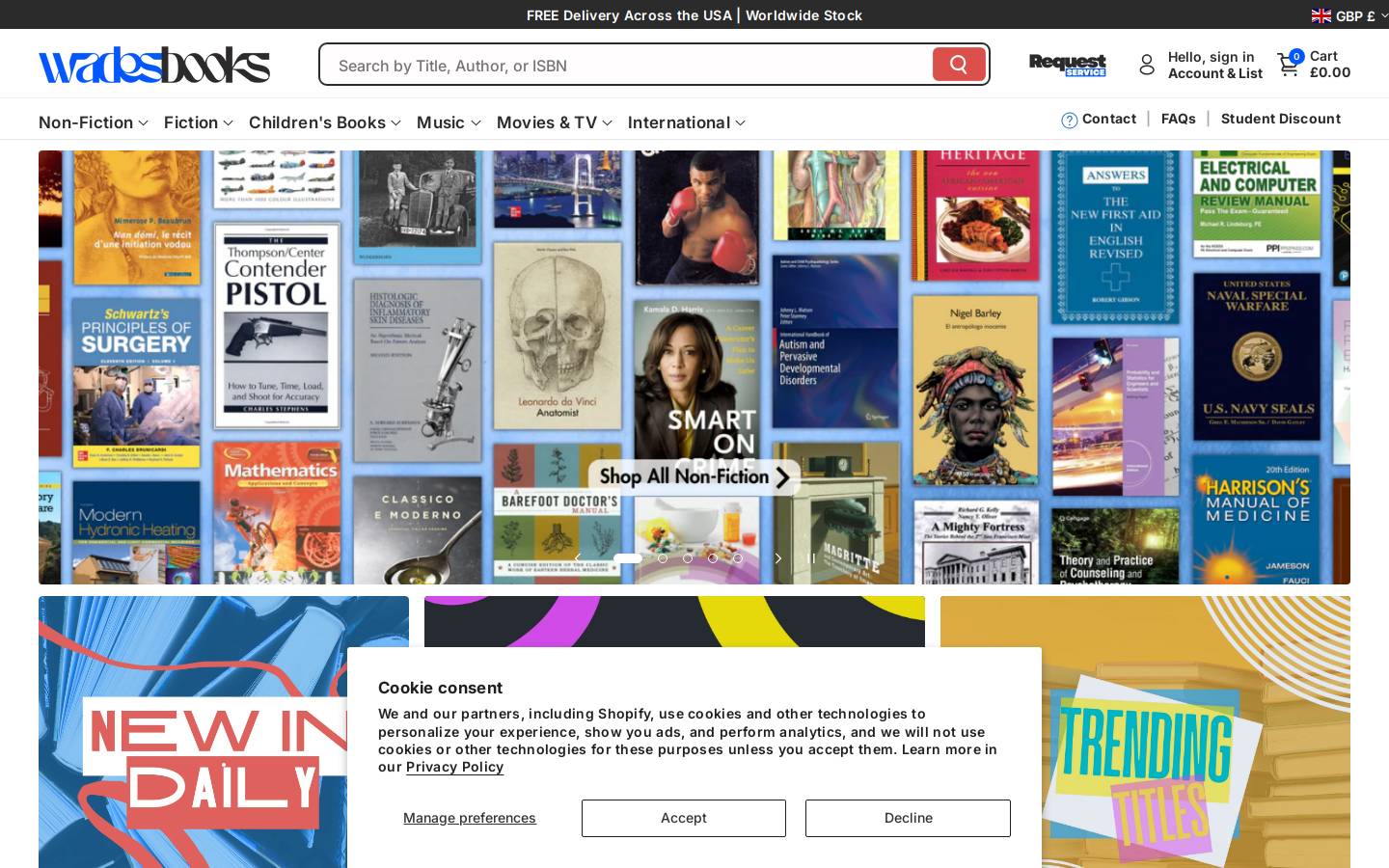 wadesbooks.com homepage screenshot