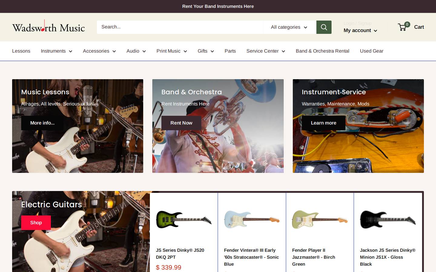 wadsworthmusic.com homepage screenshot