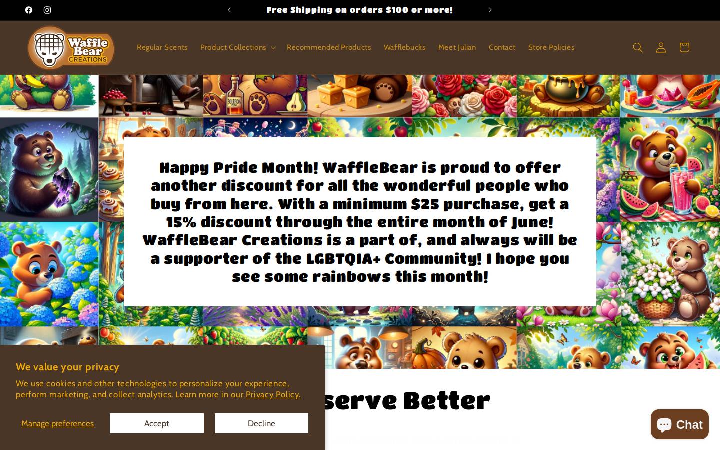 wafflebearcreations.com homepage screenshot