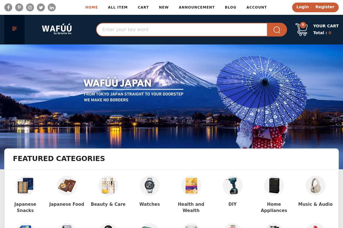 WAFÚÚ JAPAN homepage screenshot