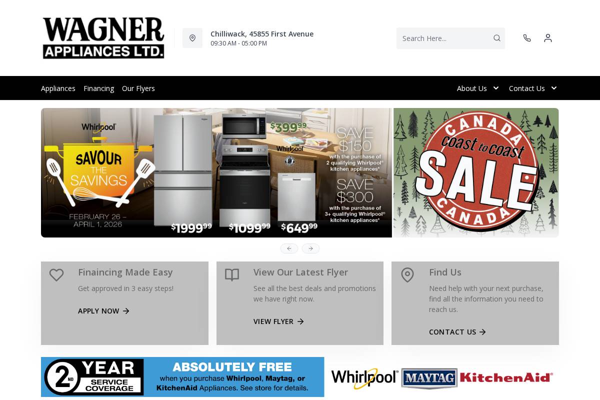 wagnerappliances.ca homepage screenshot