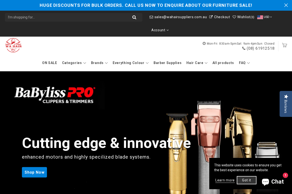 wahairsuppliers.com.au homepage screenshot