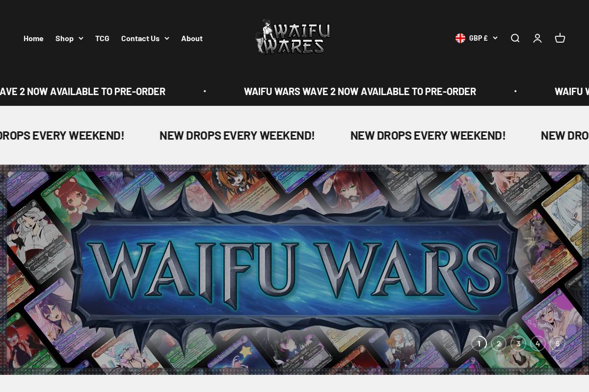 Waifu Wares homepage screenshot