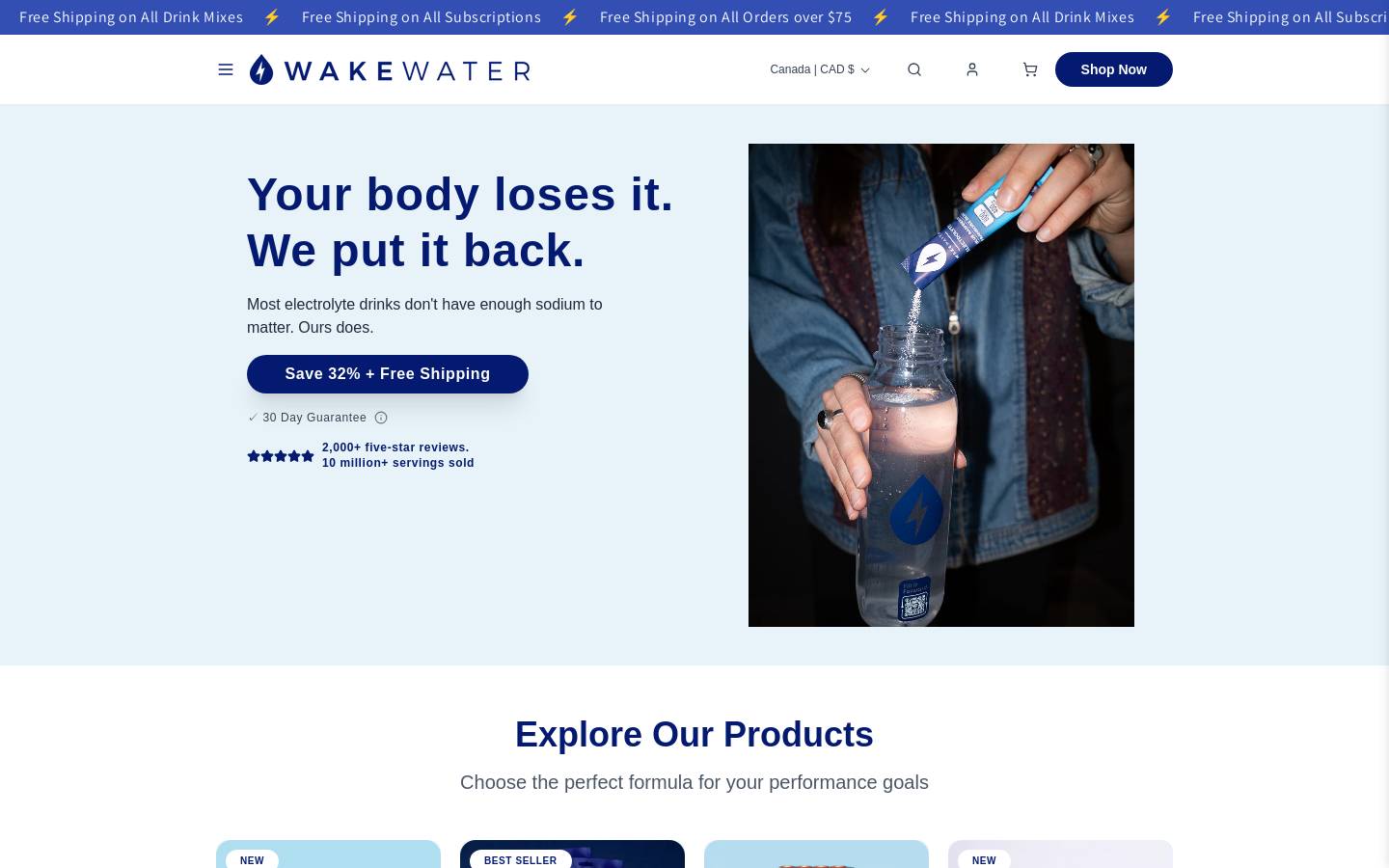 wakewater.com homepage screenshot