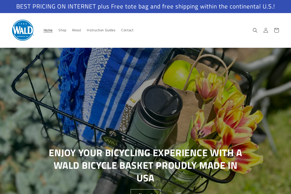 waldbicyclebaskets.com homepage screenshot