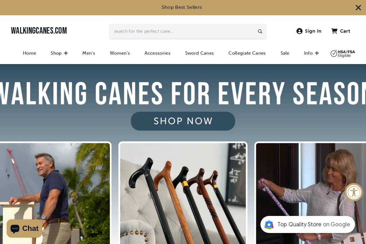 Walkingcanes homepage screenshot