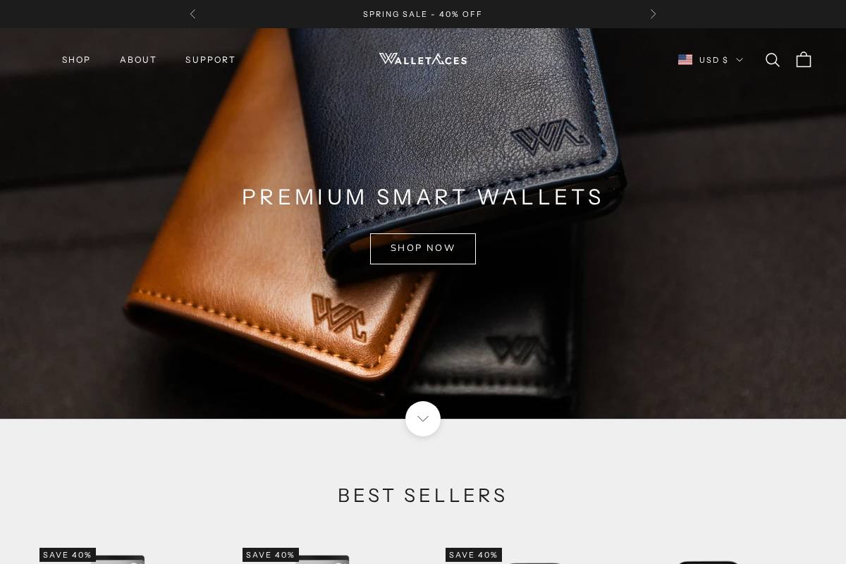Walletaces homepage screenshot