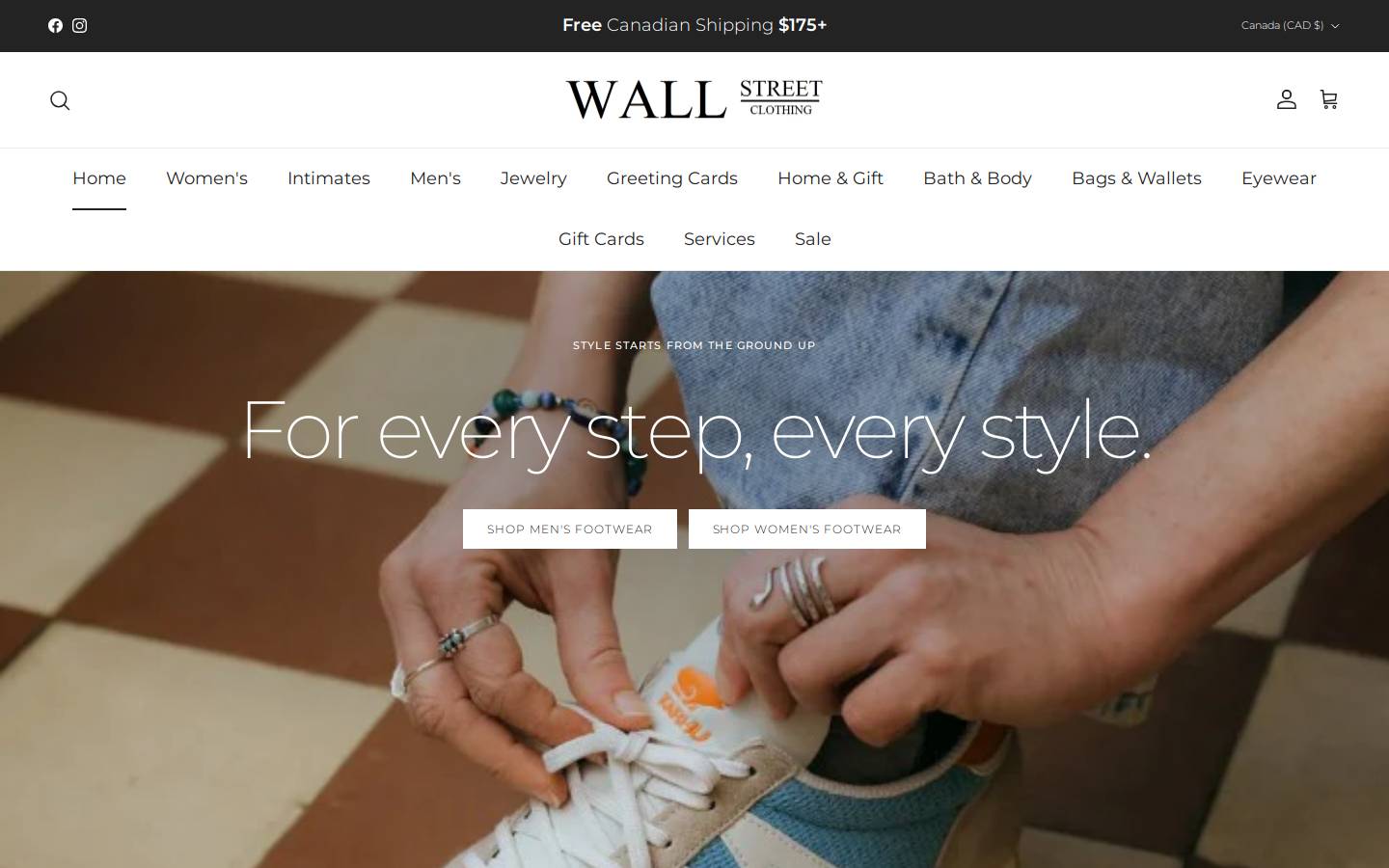 wallstreetclothing.com homepage screenshot
